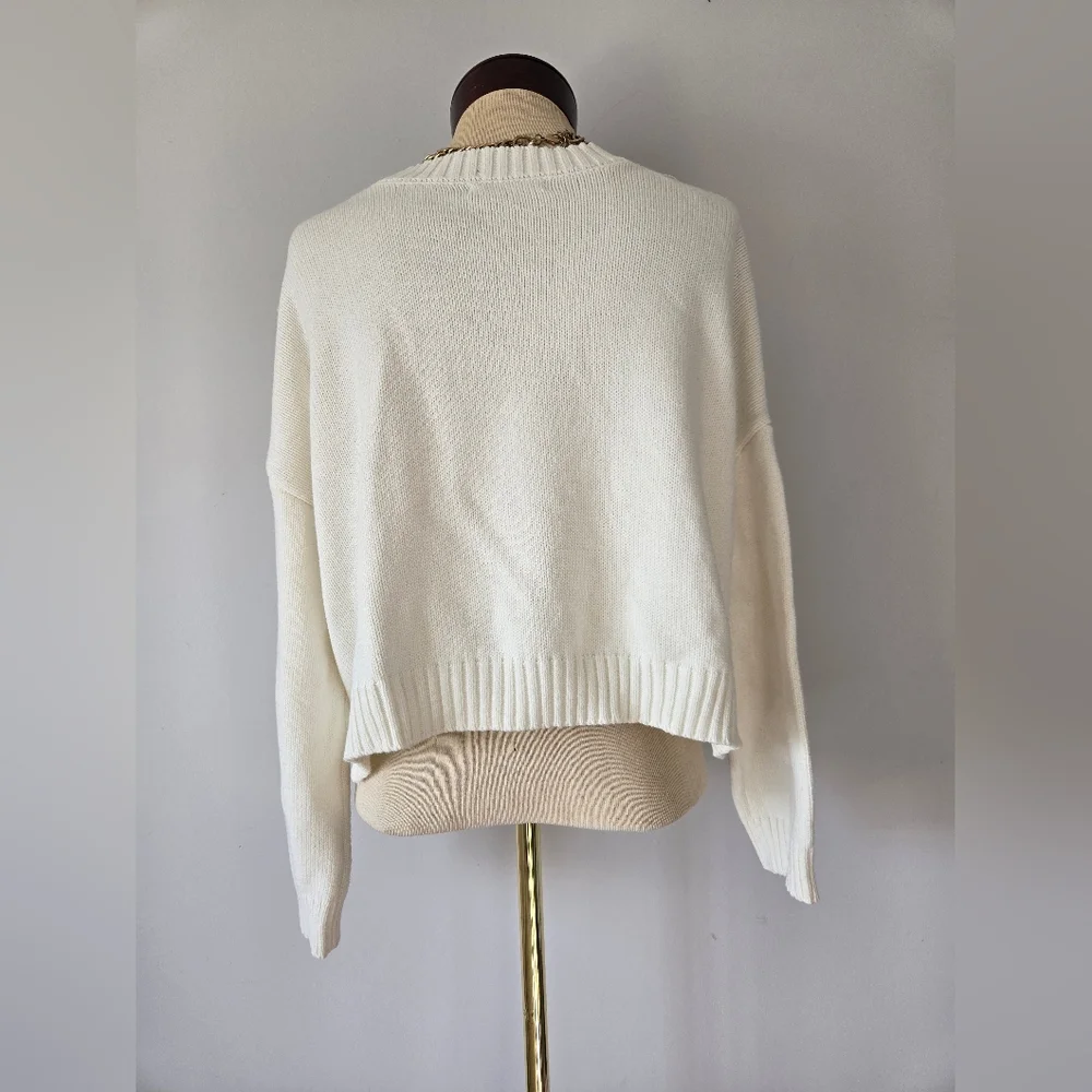 moon & madison Cream Knit Crop Sweater with Red Mushroom . Size Small - Picture 8 of 13